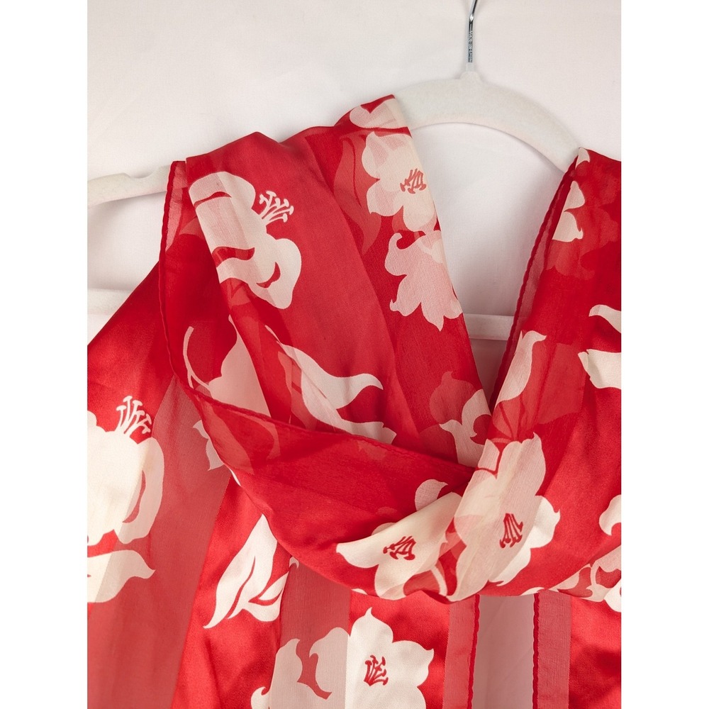 Vintage Y2K Floral Fairy Silk Scarf 11 x 51 White Red Coquette Romantic Dainty - Picture 5 of 9